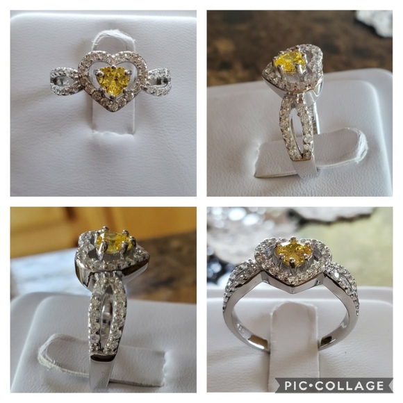 Genuine 2ct Canary and White Sapphires Ring Size 9 - Picture 2 of 7